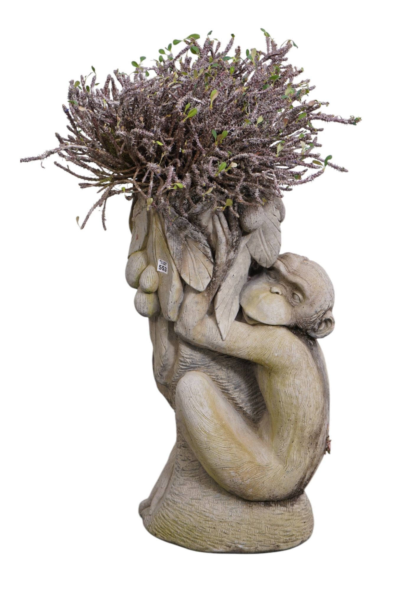 Cement Seated Monkey Planter, 29"h