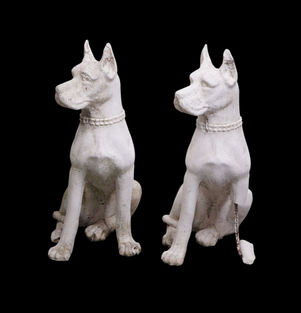 Pr. Cement Great Danes, 31"h x 20"L x 10"w ( Very AS IS): Pr. Cement Great Danes, 31"h x 20"L x 10"w ( Very AS IS)