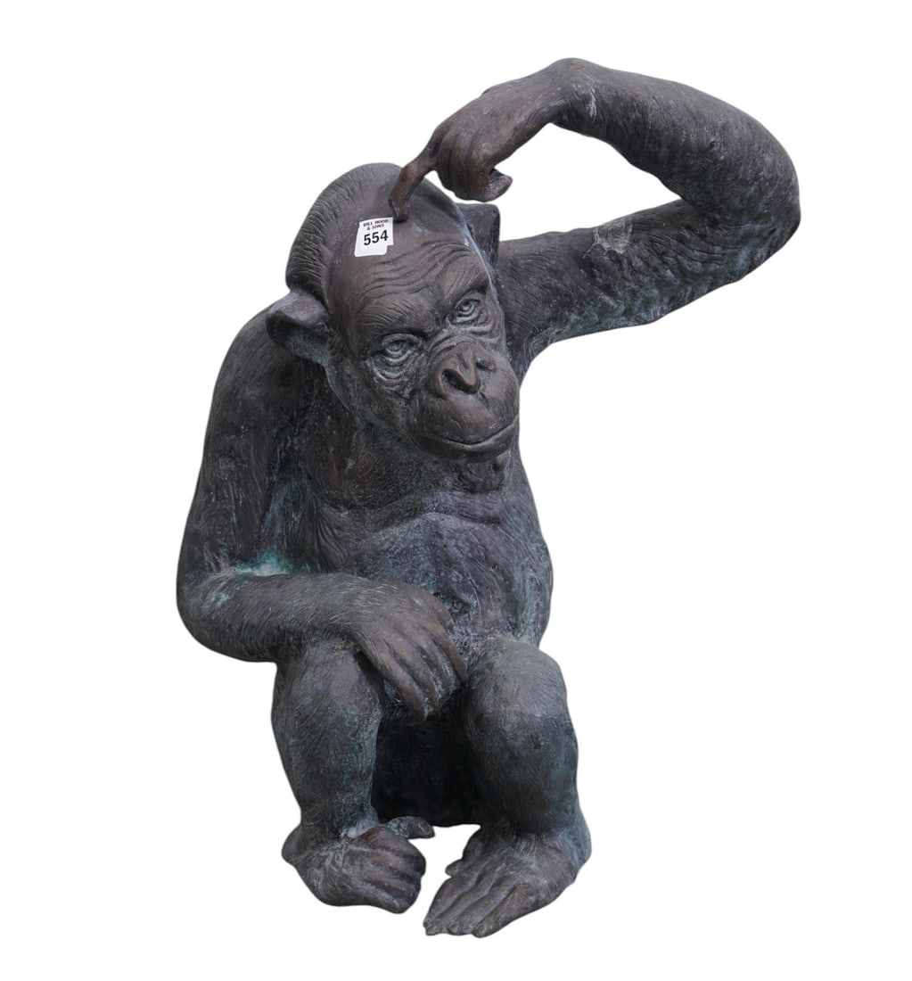 Bronze Seated "Thinking" Monkey, 25"h x 22"w (1 of 5)