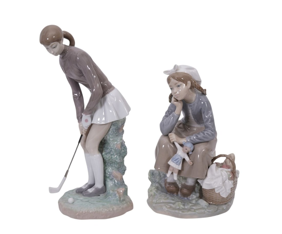 2 Lladro Porcelain Figures, Lady Golfer (11"h x 5"w) & Girl Sitting (9"h x 6"w) (1 of 5)