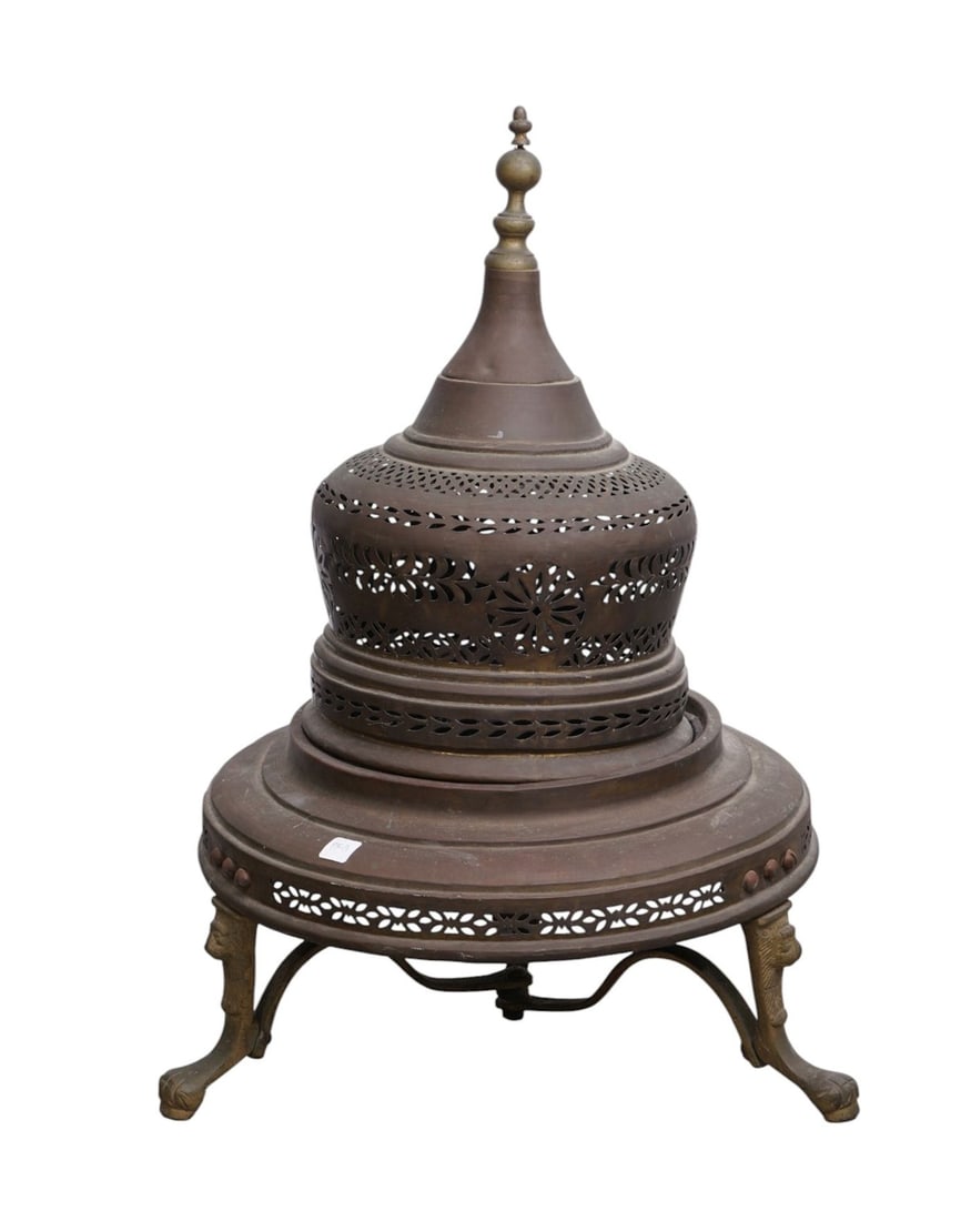 Oversized Brass 2 Pc. Incense Burner, 29"h x 21"w (Original Doyle Tag) (1 of 6)