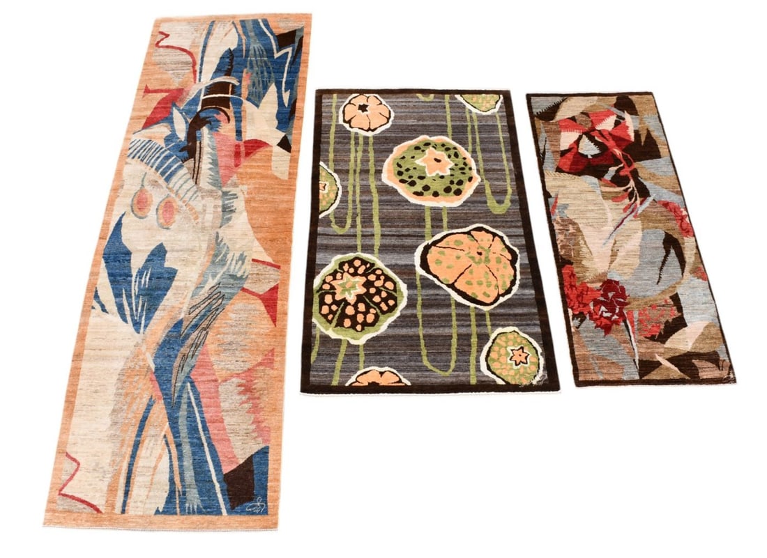 3 Vintage Arts and Crafts Style Rugs, Pacale Courbot Runner,8'3" x 2'8" and 2 Small Rugs, 5' x 3', (1 of 12)