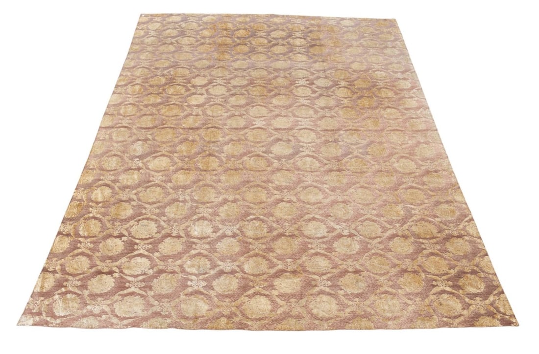 Large Vintage Area Rug with Repeating Circular Medallion Pattern, in Muted Gold and Red Tones, 16'8" (1 of 6)