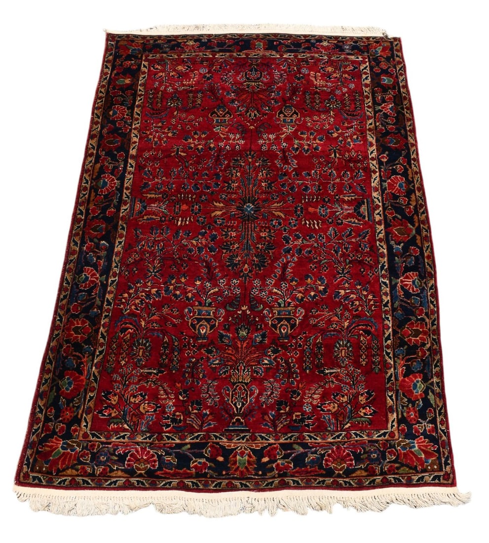 Persian Sarouk Rug, Dense Floral Design on a dark Red ground with Navy Blue Border, 6'9" x 4'6" (1 of 6)