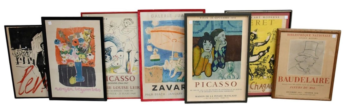 7 Vintage Gallery Posters, average size 30 x 23 inches. one is a Levier, which is over painted by (1 of 16)