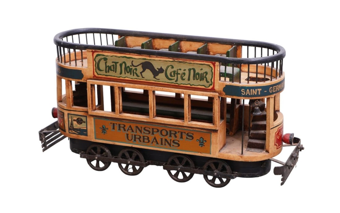 Vintage French Reproduction 2 Tier Wood & Iron Trolley, 15"h x 28"w x 8"d (1 of 6)
