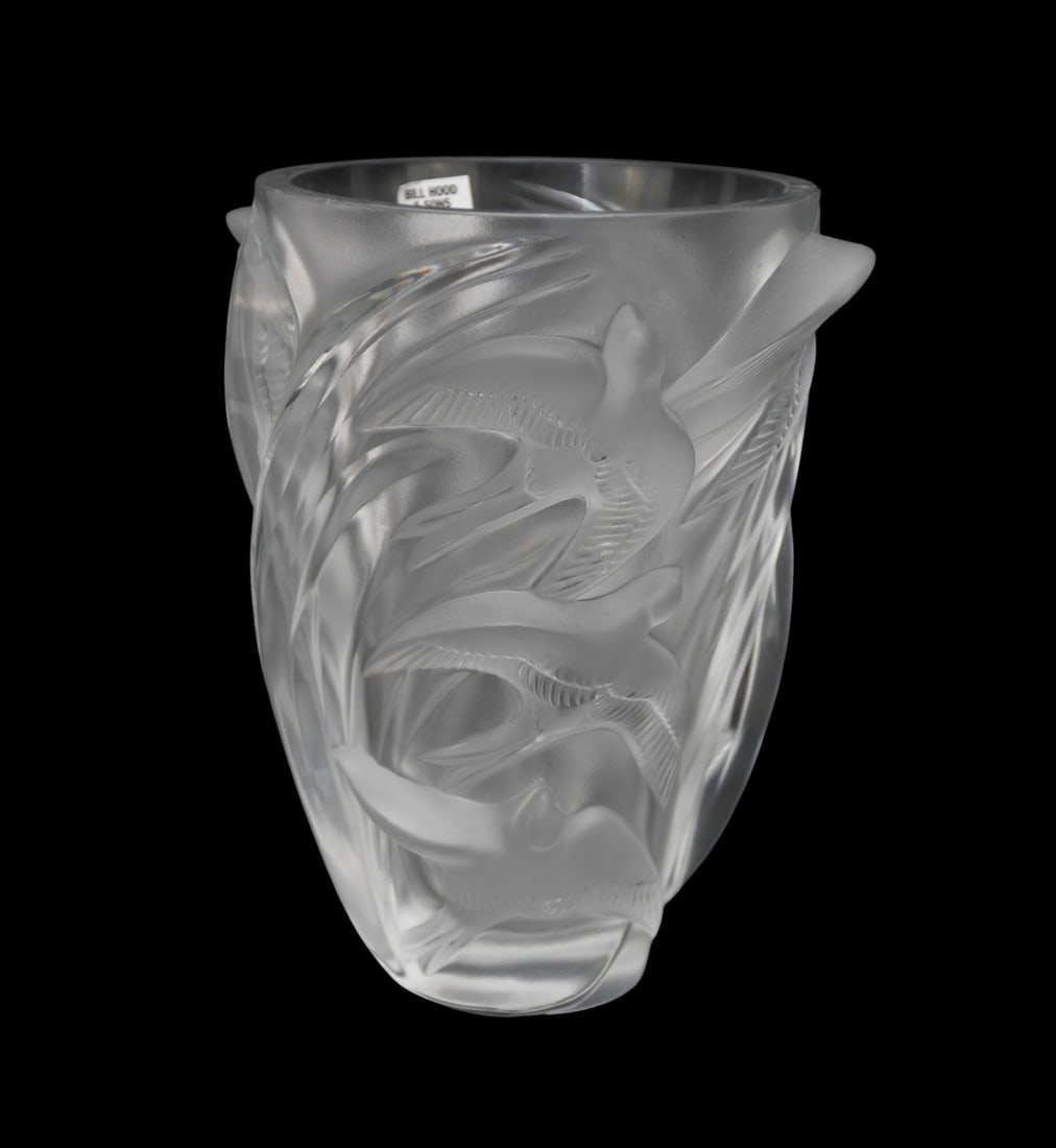 Lalique Crystal "Martinets" Vase, 9 1/2"h x 6 1/4"dia (small chip on rim) (1 of 8)