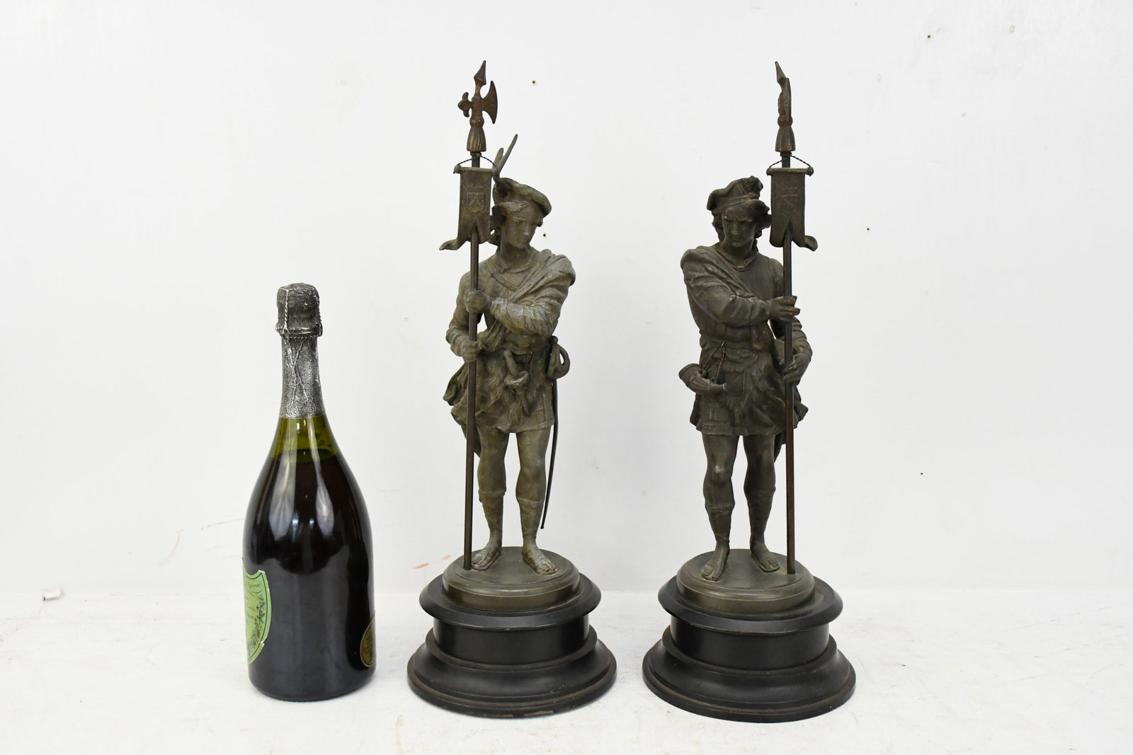 Pr 19th Cent. French Spelter Sculptures of Scottish Highlander Figures on black metal bases 18" h x (1 of 9)