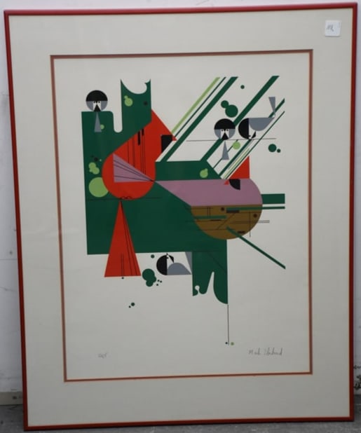 Mark Eberhard Abstract Cardinal lithograph Pencil signed and numbered 21/55 Overall frame size 29.5 (1 of 7)