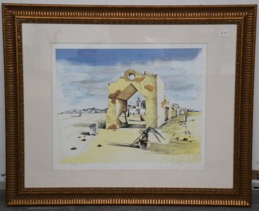 Salvador Dali Paranoiac Village Pencil Signed Lithograph 121/500: Salvador Dali Paranoiac Village Pencil Signed Lithograph 121/500 sight size 16.5" x 20" Overall frame size 26.5" x 32.25" (Some slight Foxing)