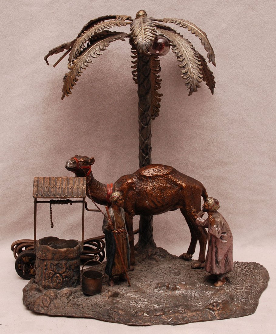 Austrian metal lamp in the Orientalist style, camel: Austrian metal lamp in the Orientalist style, camel with figures
