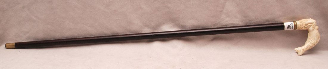 Walking stick with Marine ivory mermaid handle, 36"L: Walking stick with Marine ivory mermaid handle, 36"L