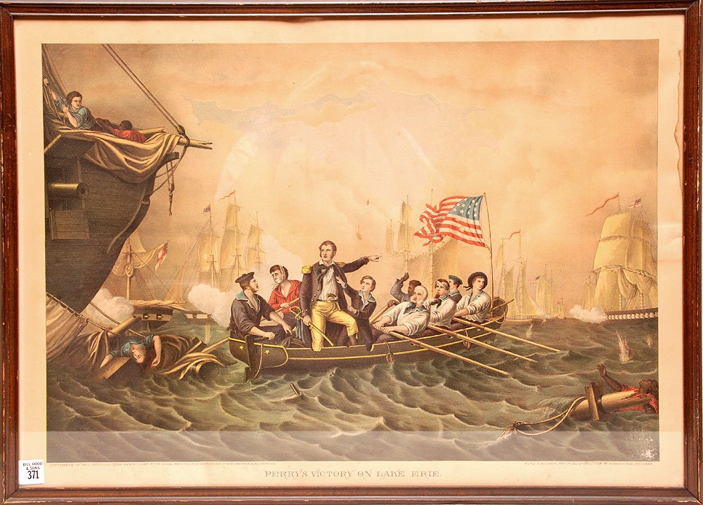2 Antique colored Prints, Perrys Victory on Lake Erie &: 2 Antique colored Prints, Perrys Victory on Lake Erie & The Great International Naval Review, 21" x 28"