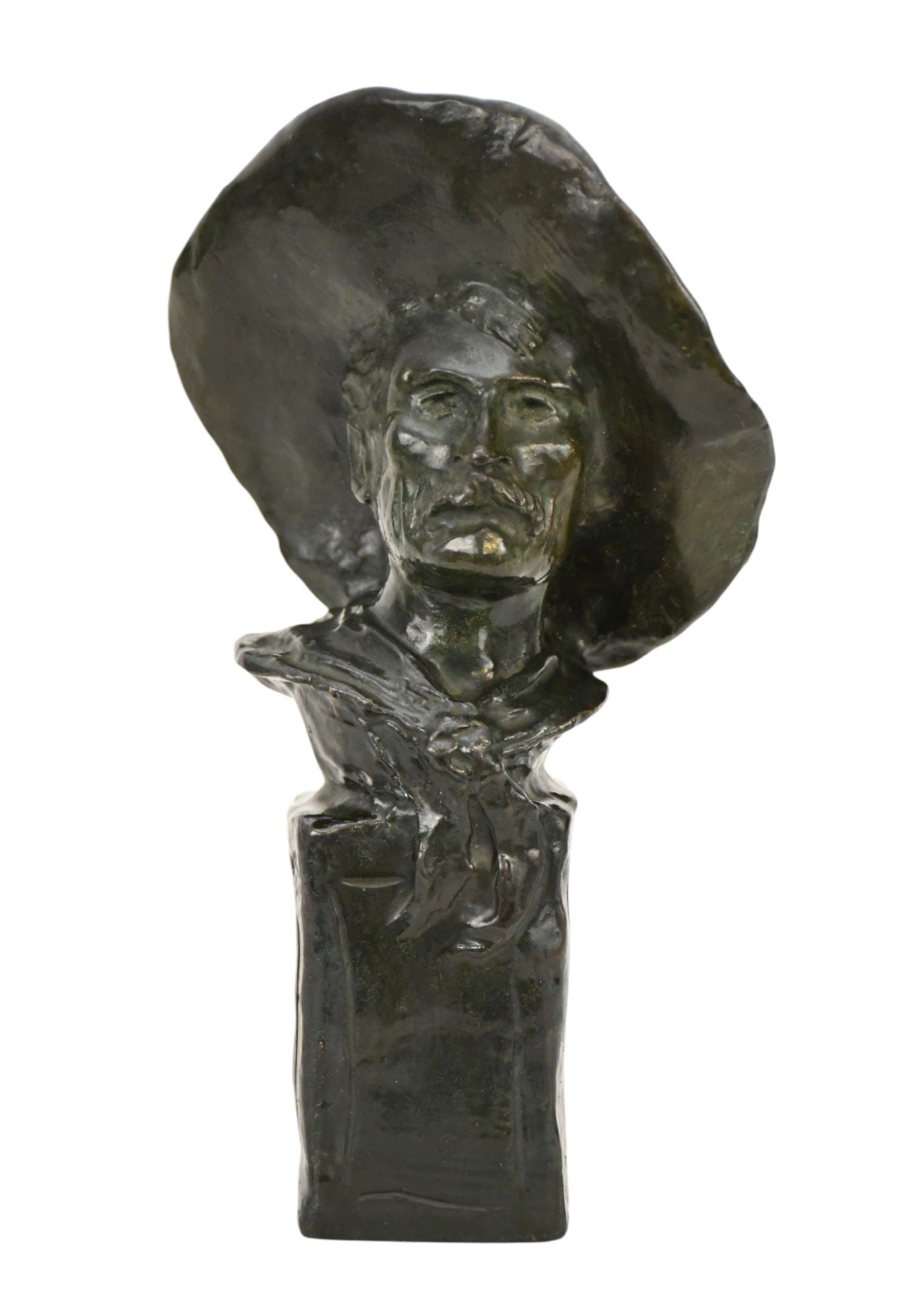 Frederic Remington Bronze, "The Sergeant" bust with moustache, a wide brimmed hat, raised on an (1 of 10)