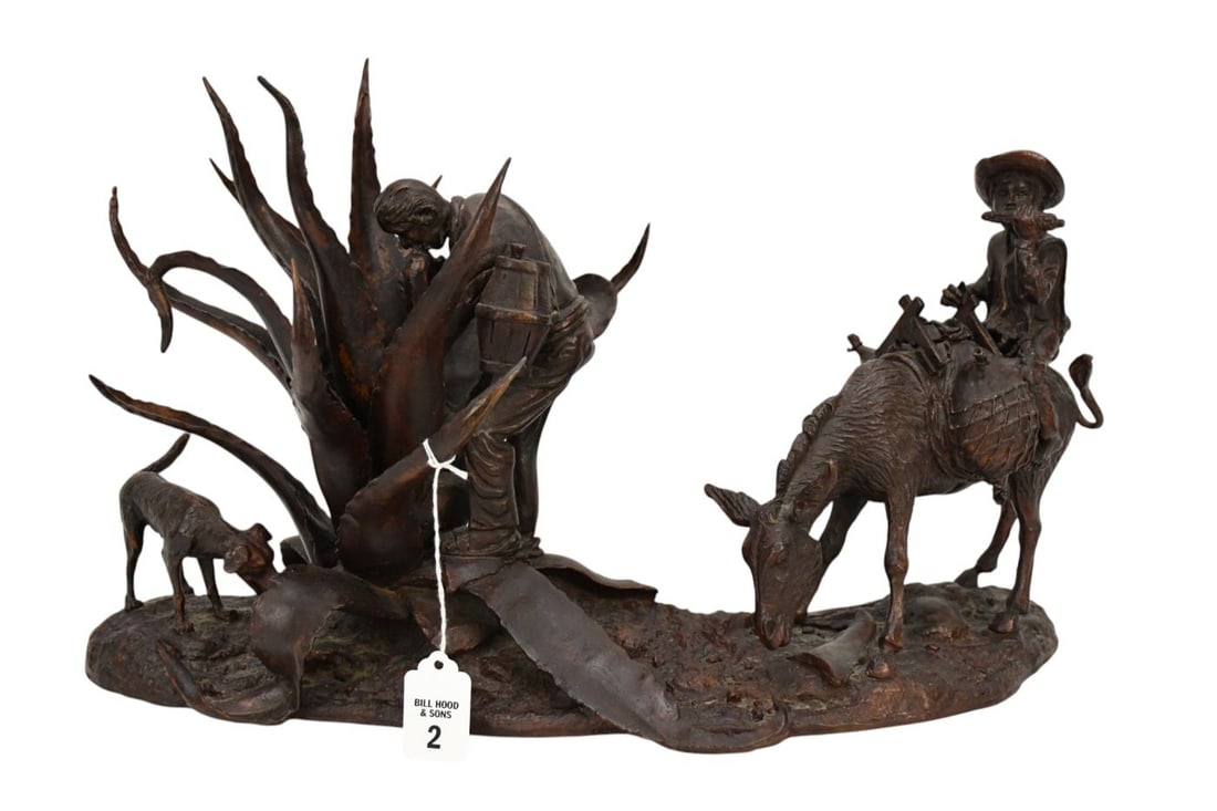 Signed F. Chavez (Mexican, 20th Century) Bronze Sculpture, The Crossing -featuring a cowboy on a (1 of 9)