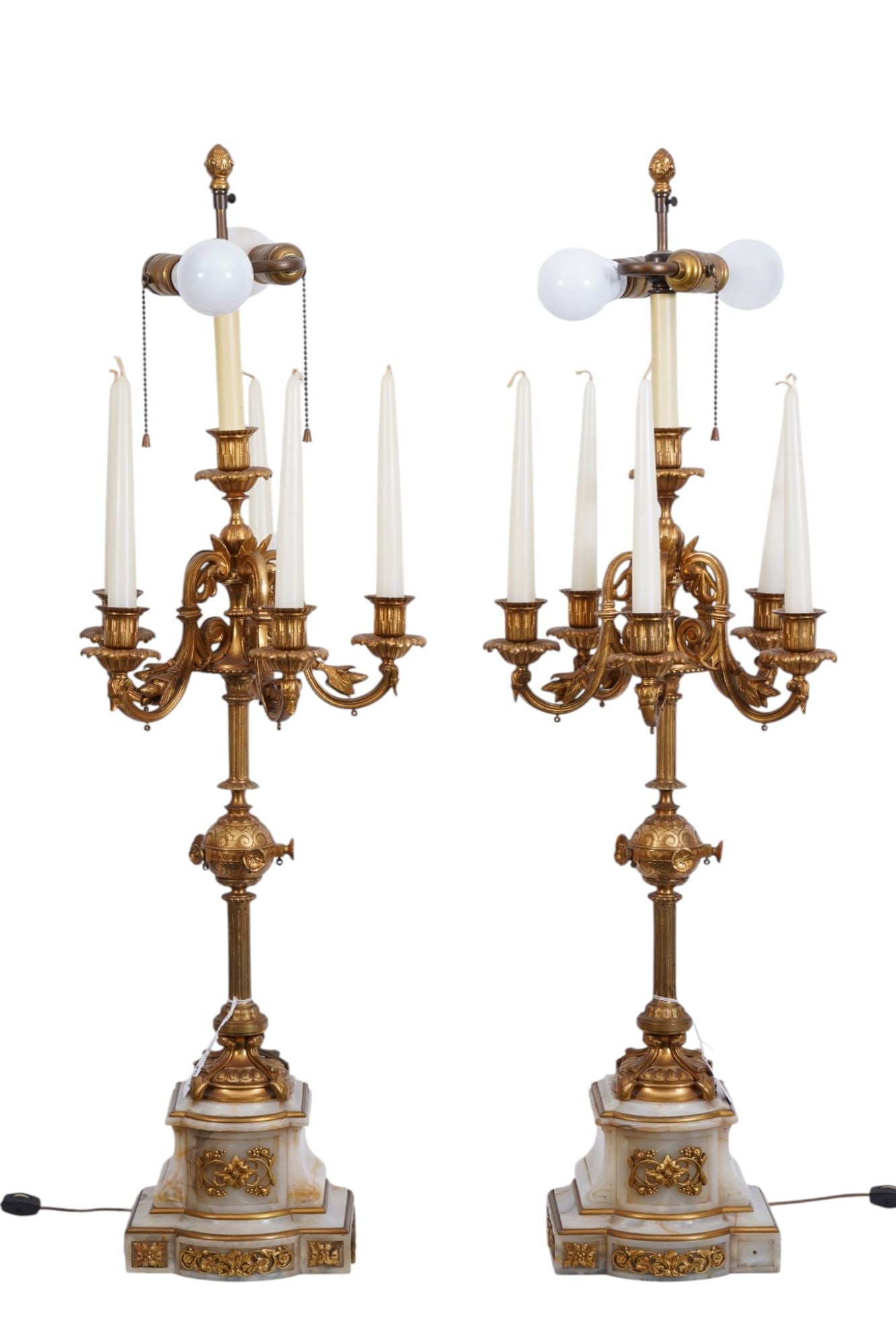 Pair of Gilt Bronze & Onyx 6 Light Candelabra with Gilt Accents, 36"h to finial x 12"w (1 of 9)