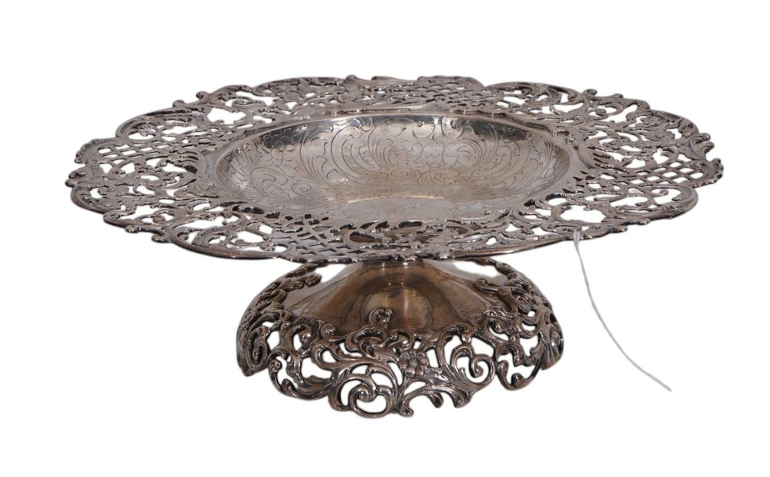 J.E. Caldwell & Co. Philadelphia, Sterling Silver Dish with Reticulated Rim & Base, 18 ozt, 3"h x 9 (1 of 6)