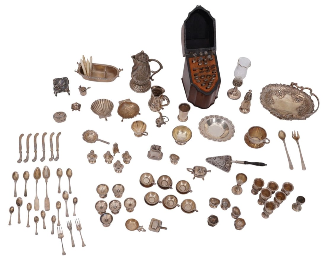 Miniature Dollhouse Sterling Silver Tablewares, Including Miniature Filled Knife box (1 of 10)