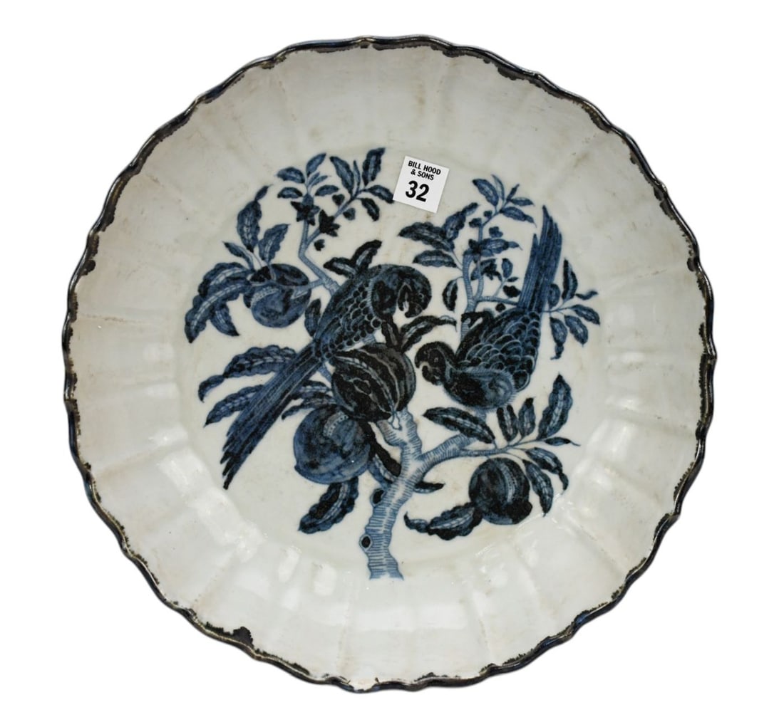 Chinese Bowl Featuring Blue Birds & Fruit on Branches with Scalloped Rim, 2 3/4"h x 13 1/2"dia (1 of 5)