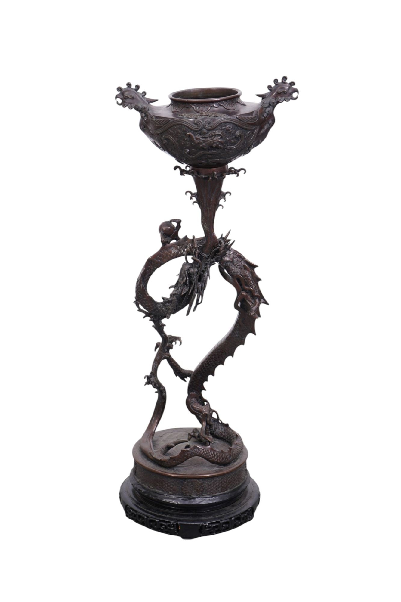 Antique Japanese bronze sculpture koro (incense burner) or usubata (ikebana vase), likely from the (1 of 10)
