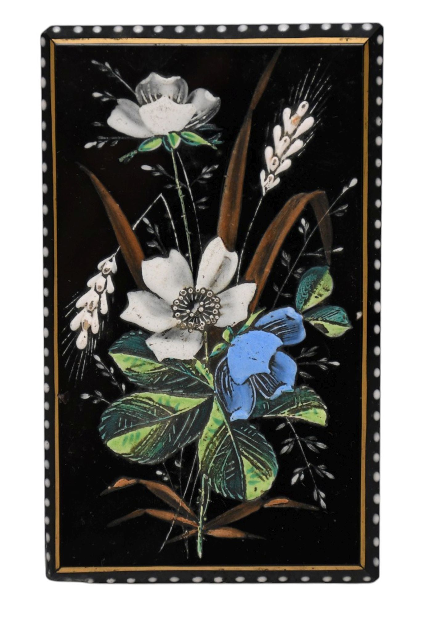 Single Object d' Art Enamel Painted Flower Bouquet on Polished Slate, 4"h x 2 1/2"w (1 of 5)