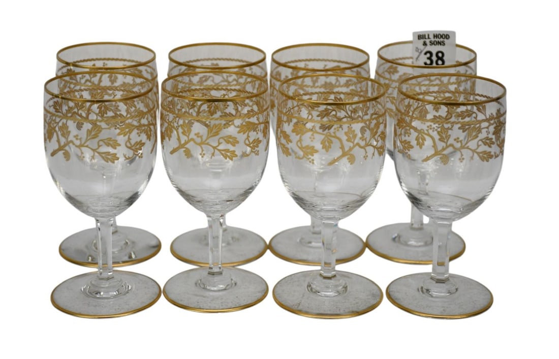 8 Baccarat Wine Glasses with Gold Vine Accents, 4 5/8"h x 2 1/2"d (1 of 4)