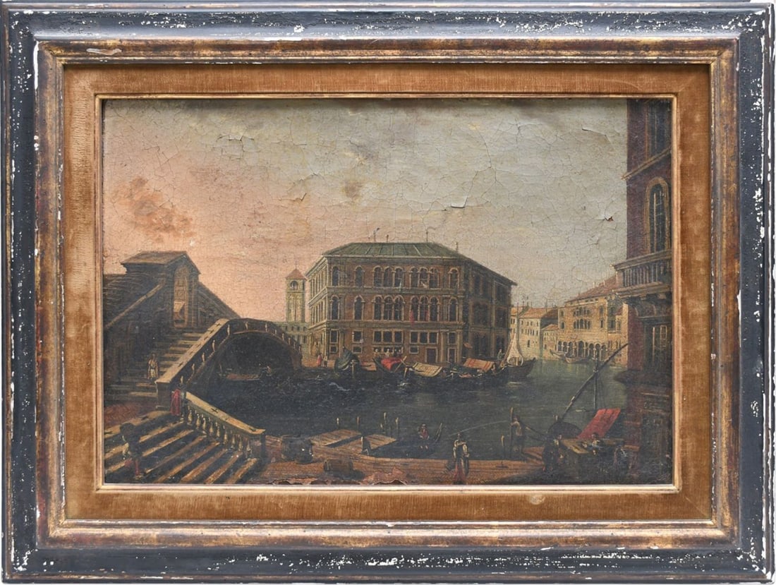 18th/19th Century Italian Painting "The Grand Canal at the Rialto" in the style of Canaletto. Oil on (1 of 12)