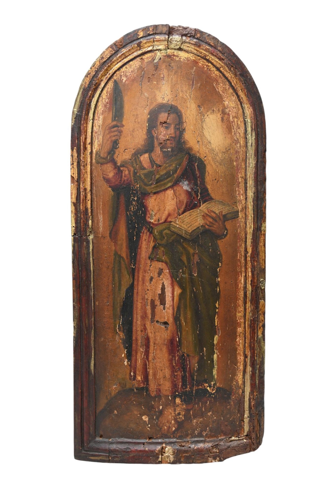 Spanish 17th/18th Century Apostle Paining on wood Panel, 23h x 10-1/4 wide. (1 of 5)