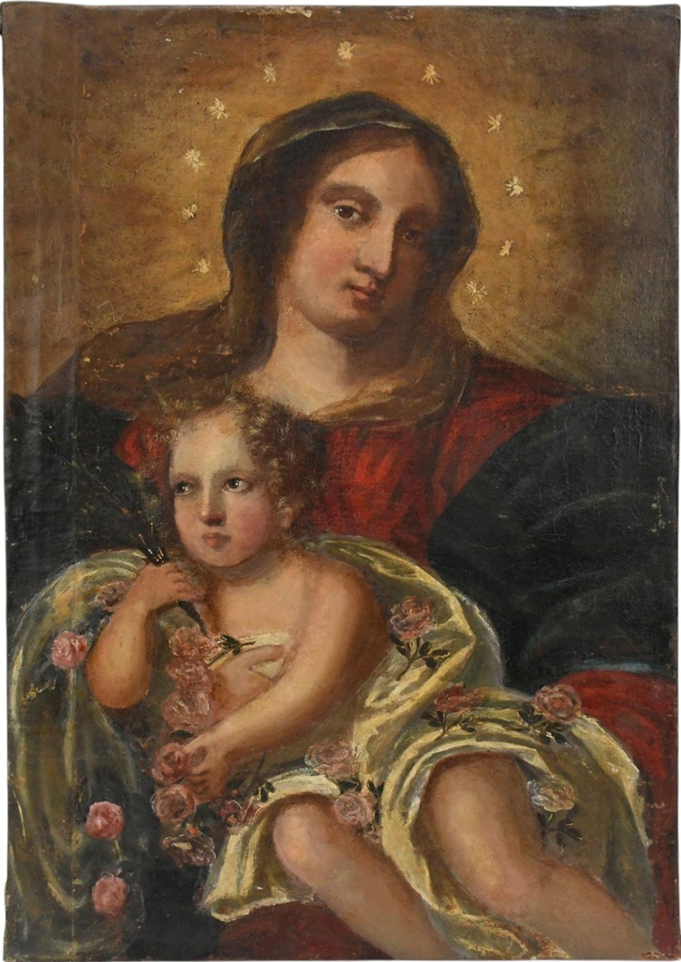18th/19th Century Italian Baroque style oil on canvas painting of Madonna and Christ Child, 21 x (1 of 7)