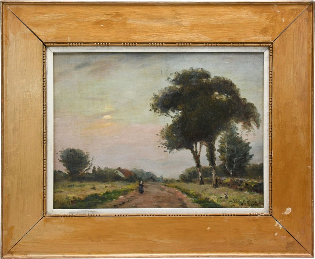 Joseph H Boston 1860-1954 American Impressionist. This painting is a oil on canvas depicting a New (1 of 6)