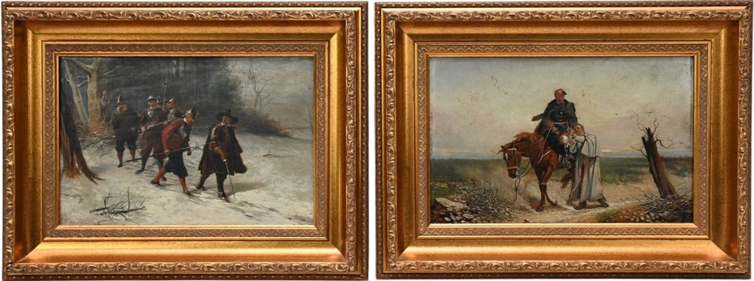 19th century French school. Oil on canvas, depicting Soldiers in a snowy landscape and Soldier on a (1 of 7)