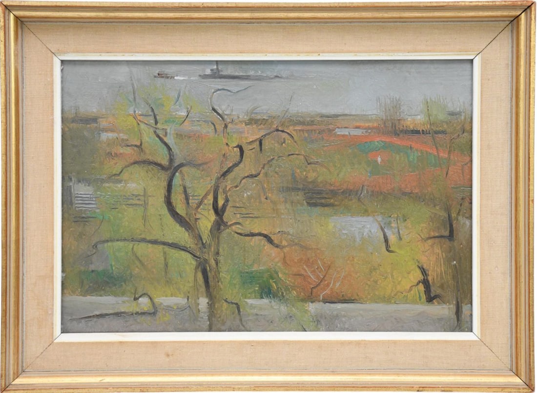 Landscape with Tree's. impressionist style, no visible signature. 10 x 15 inches. Overall framed (1 of 3)