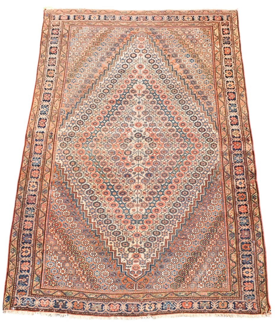 Antique Senneh Carpet, 4'4" x 5'5" (worn, no holes) (1 of 6)