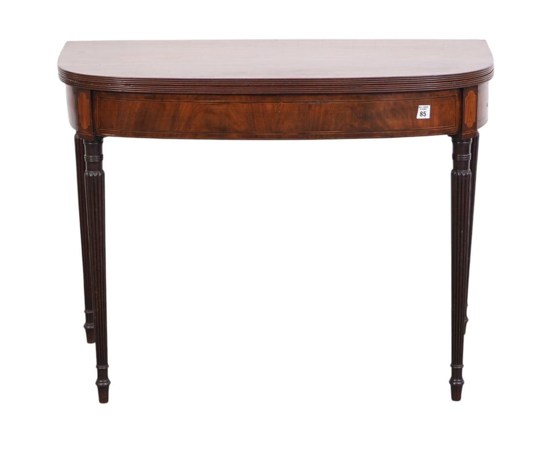 American 19th c. Mahogany Console on Reeded Tapered Legs, One Swing Leg for Support ***If this item: American 19th c. Mahogany Console on Reeded Tapered Legs, One Swing Leg for Support***If this item is not picked up by the Friday following the auction, it will be moved to offsite storage and pickup