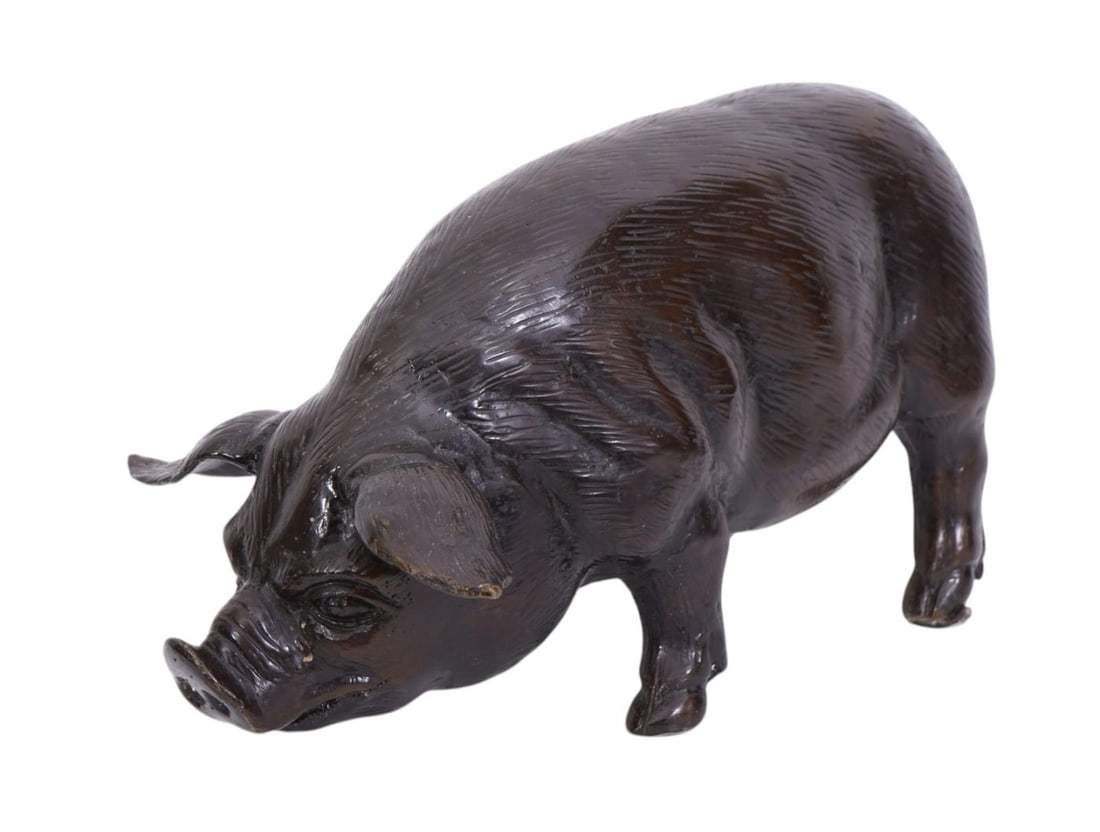 Bronze Sculpture of Pig, 8 1/2"h x 12 1/2"w x 7"d (1 of 7)