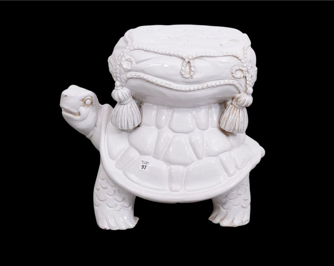 Ceramic Blanc de Chine Turtle Garden Seat, 19"h x 10"w x 13"d: Ceramic Blanc de Chine Turtle Garden Seat, 19"h x 10"w x 13"d