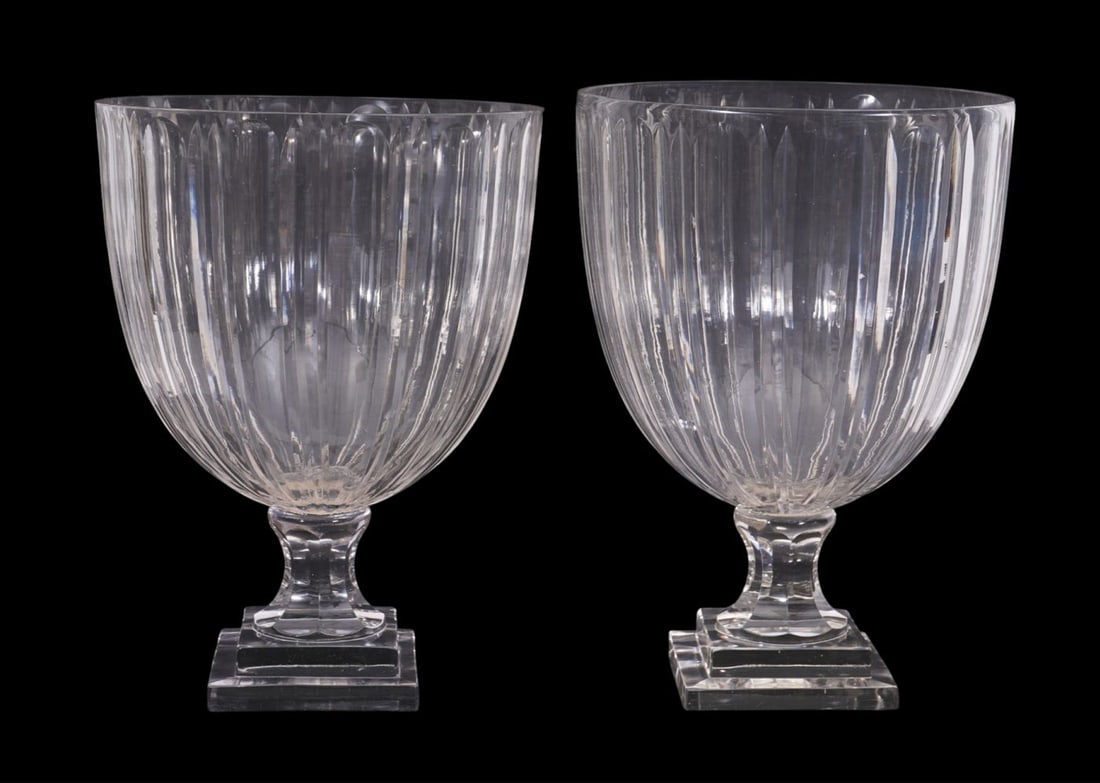 Pr. Of Ralph Lauren Glass Hurricane Shades, 12 1/2"h x 8 1/2"d (each with Small Chip at Base and (1 of 8)