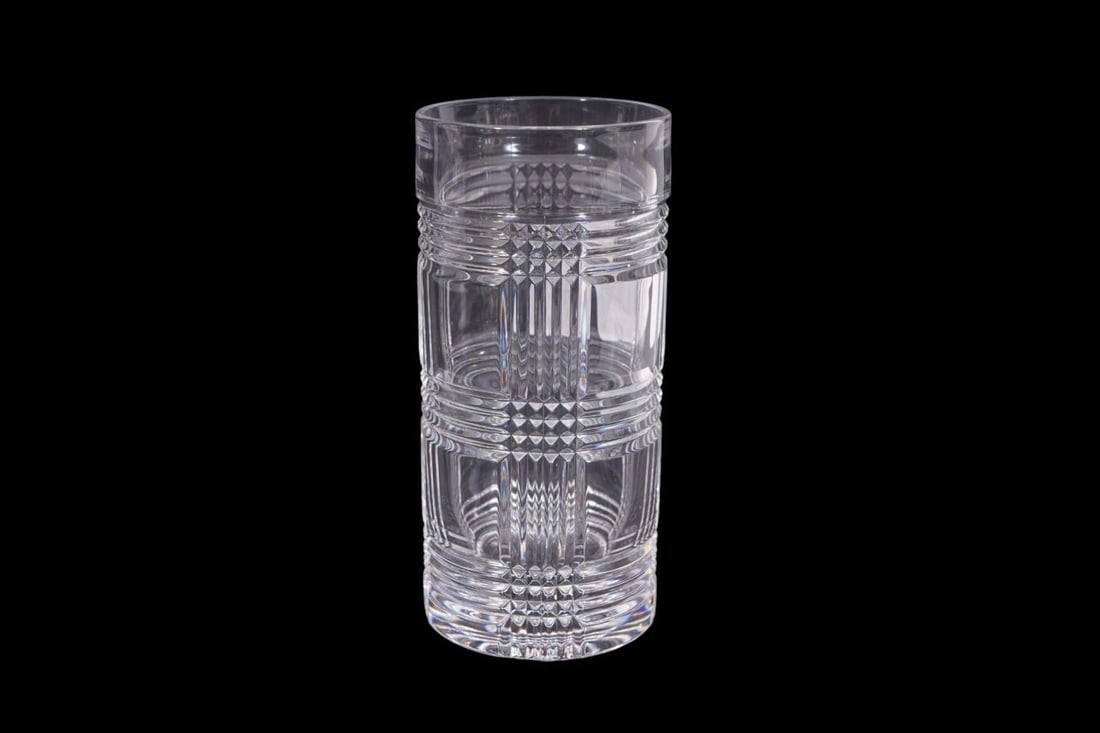 18 Ralph Lauren Crystal Glasses & Tablewares, Glen Plaid Pattern, 12 Highballs (6 1/3"h) & 3 Old - 6