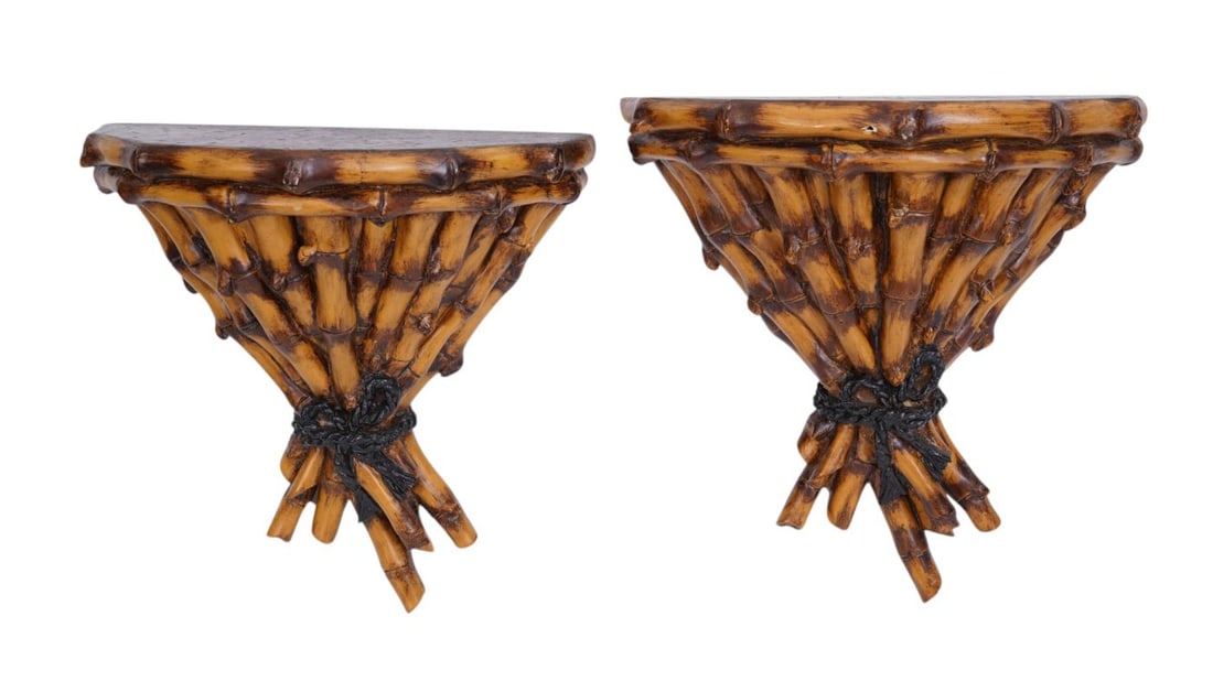 Pr. Decorative Bamboo Motif Wall Brackets, 12"h x 11 1/2"w x 5 1/2"d (1 of 7)