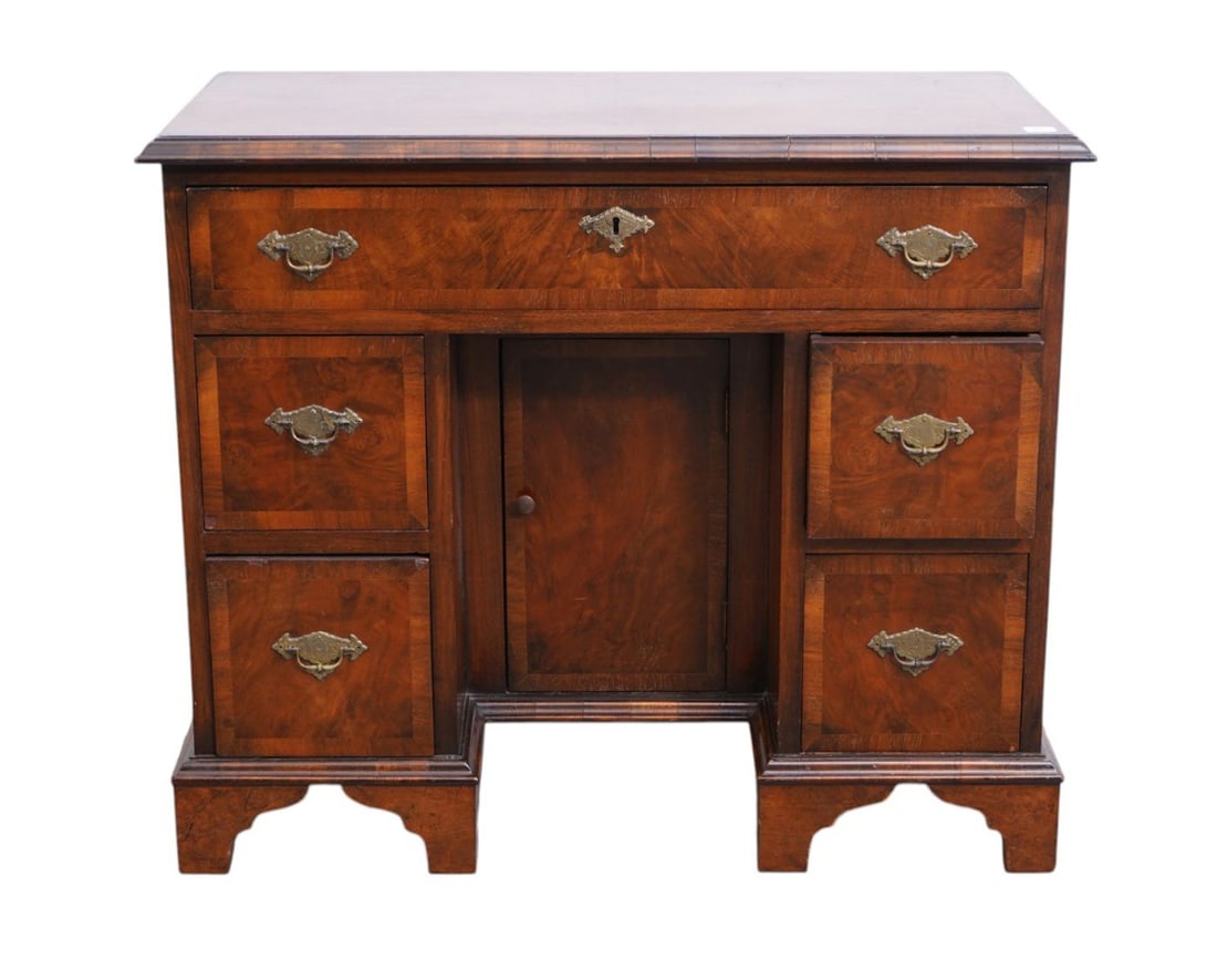 English 19th c. Burled Mahogany Ladies Knee Hole Writing Desk, 28"h x 33"w x 17" ***If this item is (1 of 7)