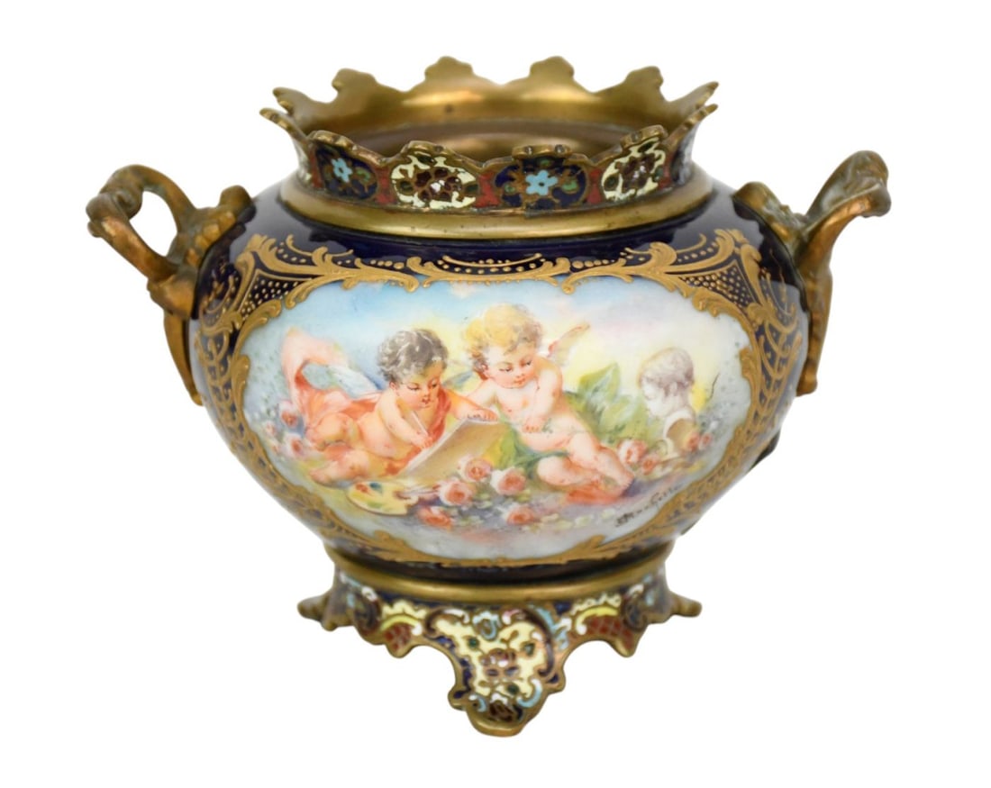 Sevres 19th c. Porcelain Vase with Painted Cartouches Front & Back, Depicting Angel Scene Cartouche (1 of 7)