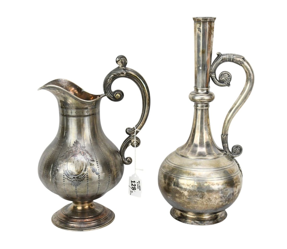 2 Antique Silver Pitchers, One Russian Wine Carafe Stamped 84 (26 ozt) AND One Stamped Hugo, 20 ozt, (1 of 7)