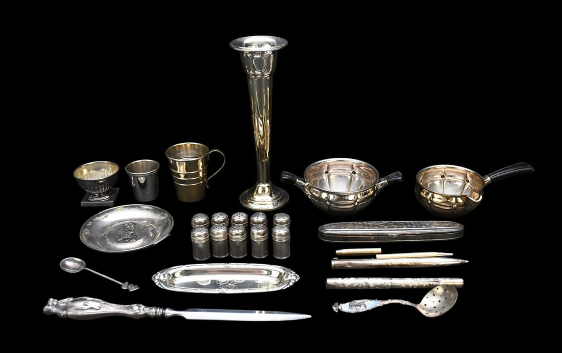 Assorted Lot of Sterling & Silverplate Tablewares, 8 ozt. Sterling, Tallest 7 3/4"h (1 of 8)