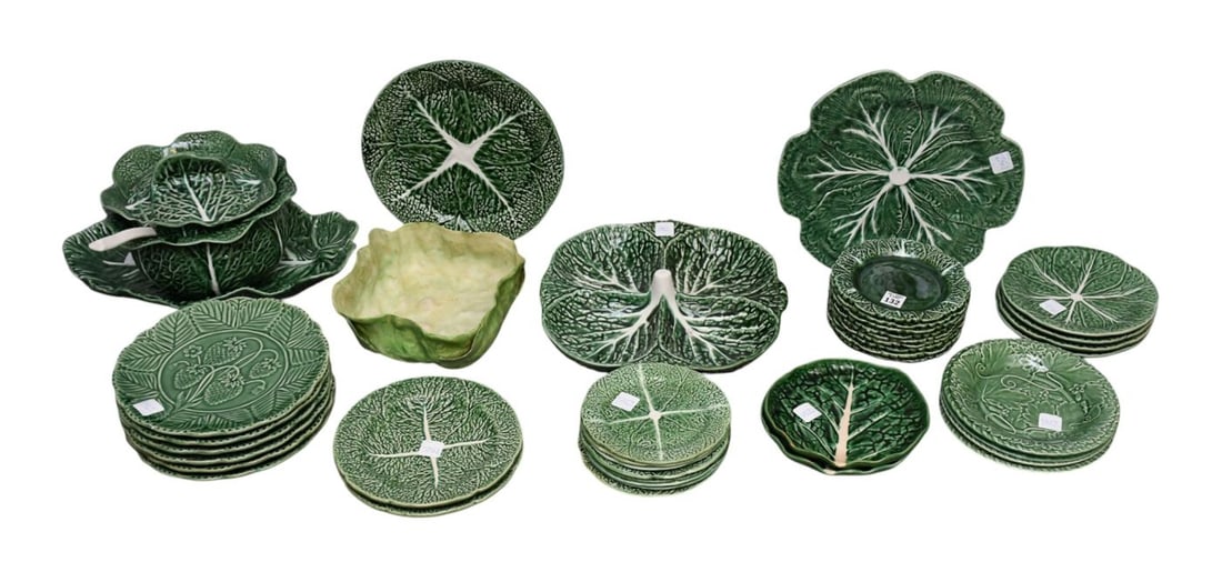 Mostly Cabbage Pottery Plated, Portugal, 6 Strawberry Dinner Plates (9 1/2"dia), Lettuce Bowl (3 (1 of 14)