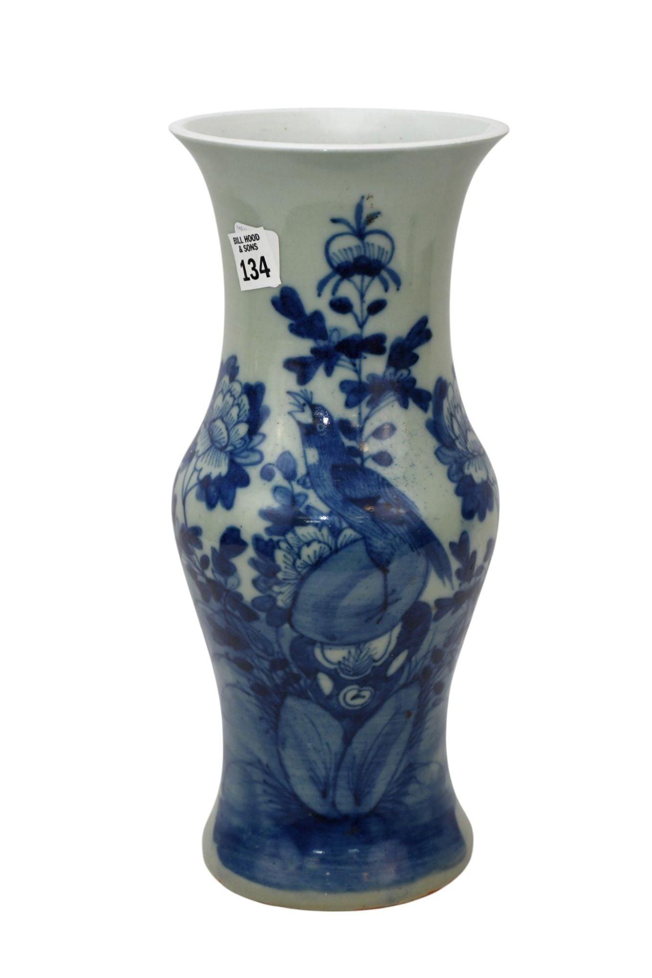 Chinese Celadon Style Vase with Blue Bird & Flower Motif, 14"h x 6"w (1 of 6)