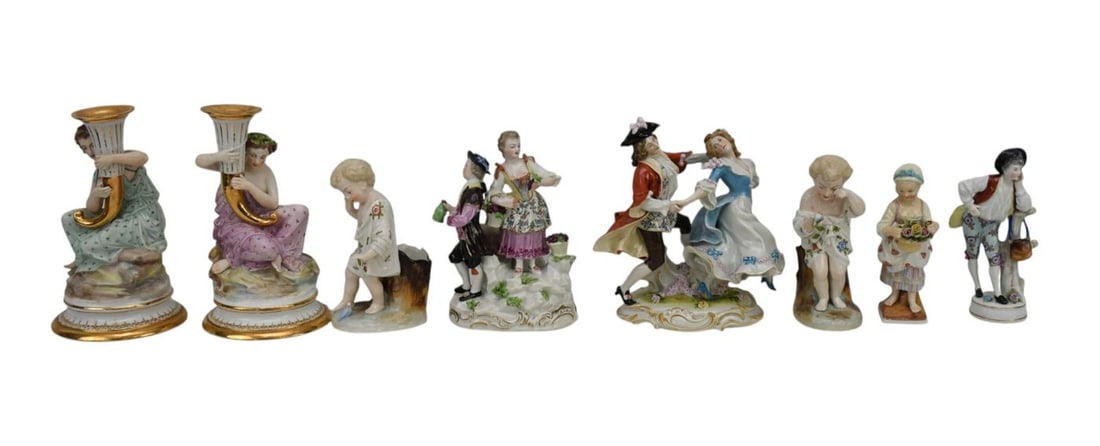 Lot of 8 Porcelain Figures, 1 Italian, 1 German, Children & Figural Couples, Largest 8"h x 5"w (1 of 11)