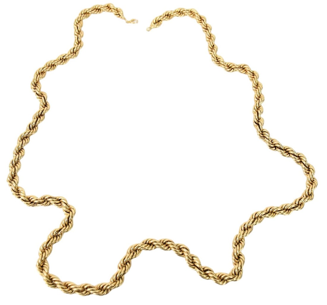 14K Yellow Gold Rope Necklace. 36" wt. 81 grams *Payment Must Fully Clear Before Item Will Be: 14K Yellow Gold Rope Necklace. 36" wt. 81 grams*Payment Must Fully Clear Before Item Will Be Released*