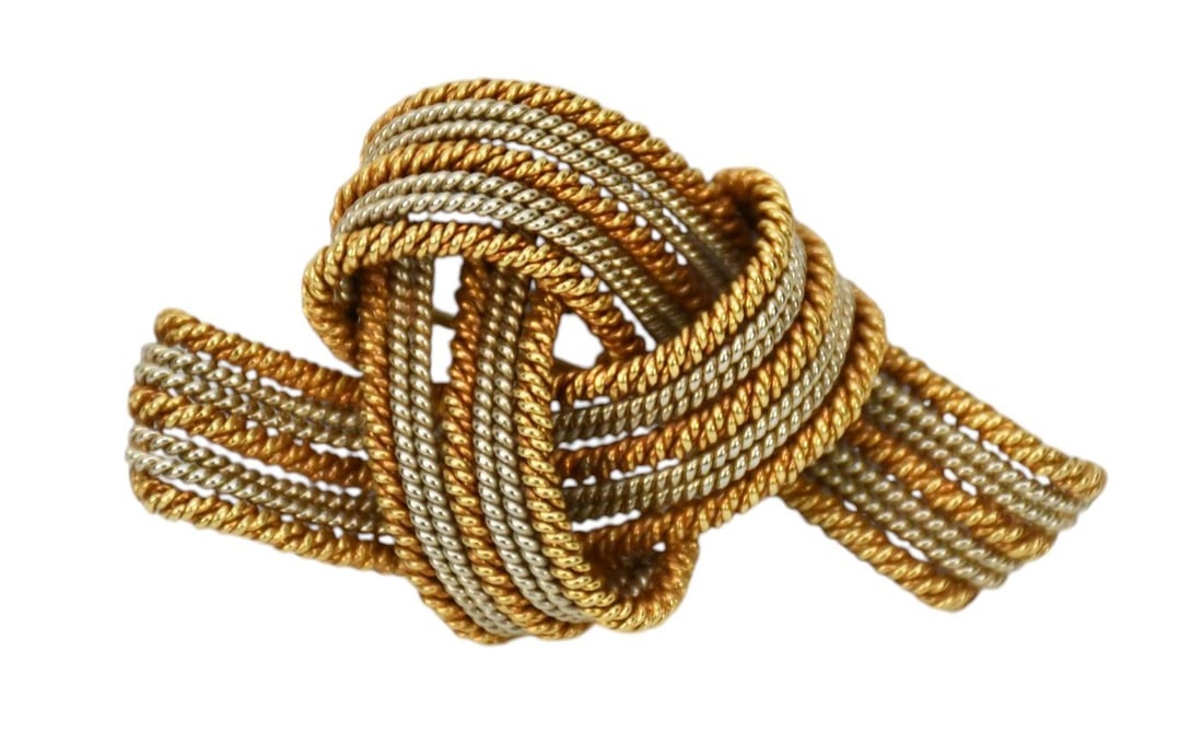 18K Yellow Gold Tiffany & Co. Twisted Rope Love Knot Brooch. 2" x 3" wt. 24.9 grams with pouch.: 18K Yellow Gold Tiffany & Co. Twisted Rope Love Knot Brooch. 2" x 3" wt. 24.9 grams with pouch.*Payment Must Fully Clear Before Item Will Be Released*