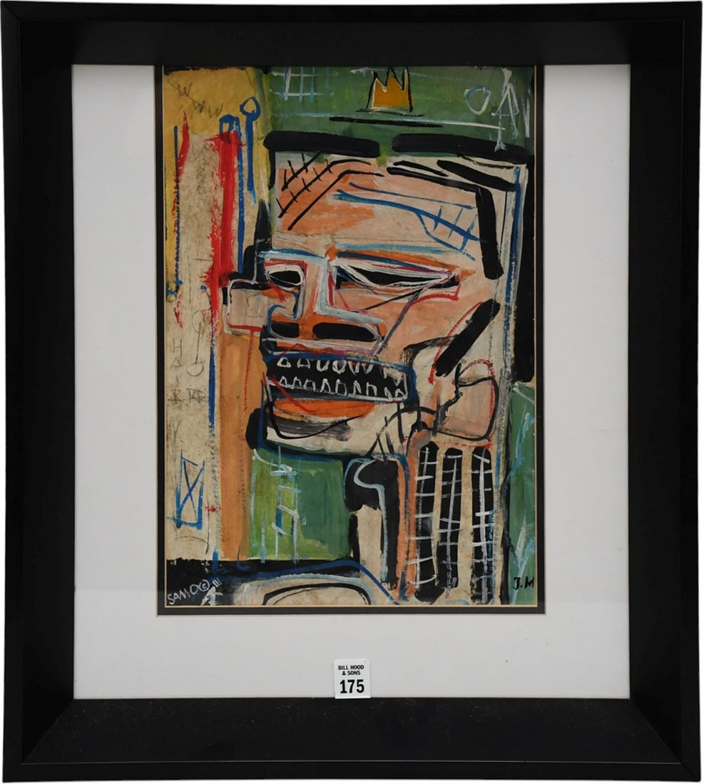 Attributed to: Jean-Michel Basquiat (1960-1988) Oil and Mixed Media on paper. Expressionist Portrait (1 of 7)