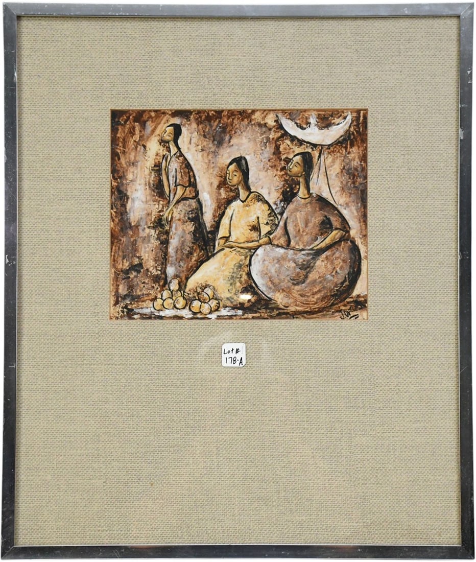 Jesus Ortiz Tajonar (Mexican 1919-1990) Mixed Media, Three young ladies. Painting 9-1/2 x 11 (1 of 5)